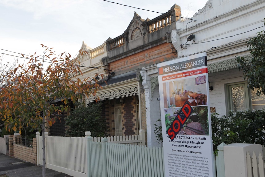 A 'sold' sign in front of a terrace home in Brunswick, Melbourne.