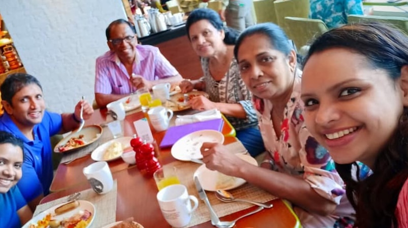 Nisanga Mayadunne (right) posted the photo featuring her mother, TV chef Shantha Mayadunne (back right).