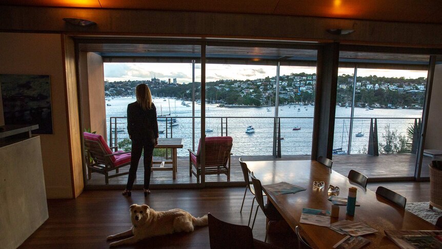 A photo of the view from Anna Josephson's house, there are boats in a river out the window.