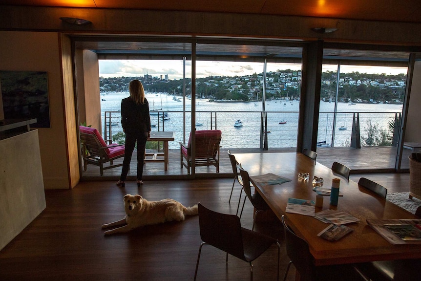 A photo of the view from Anna Josephson's house, there are boats in a river out the window.
