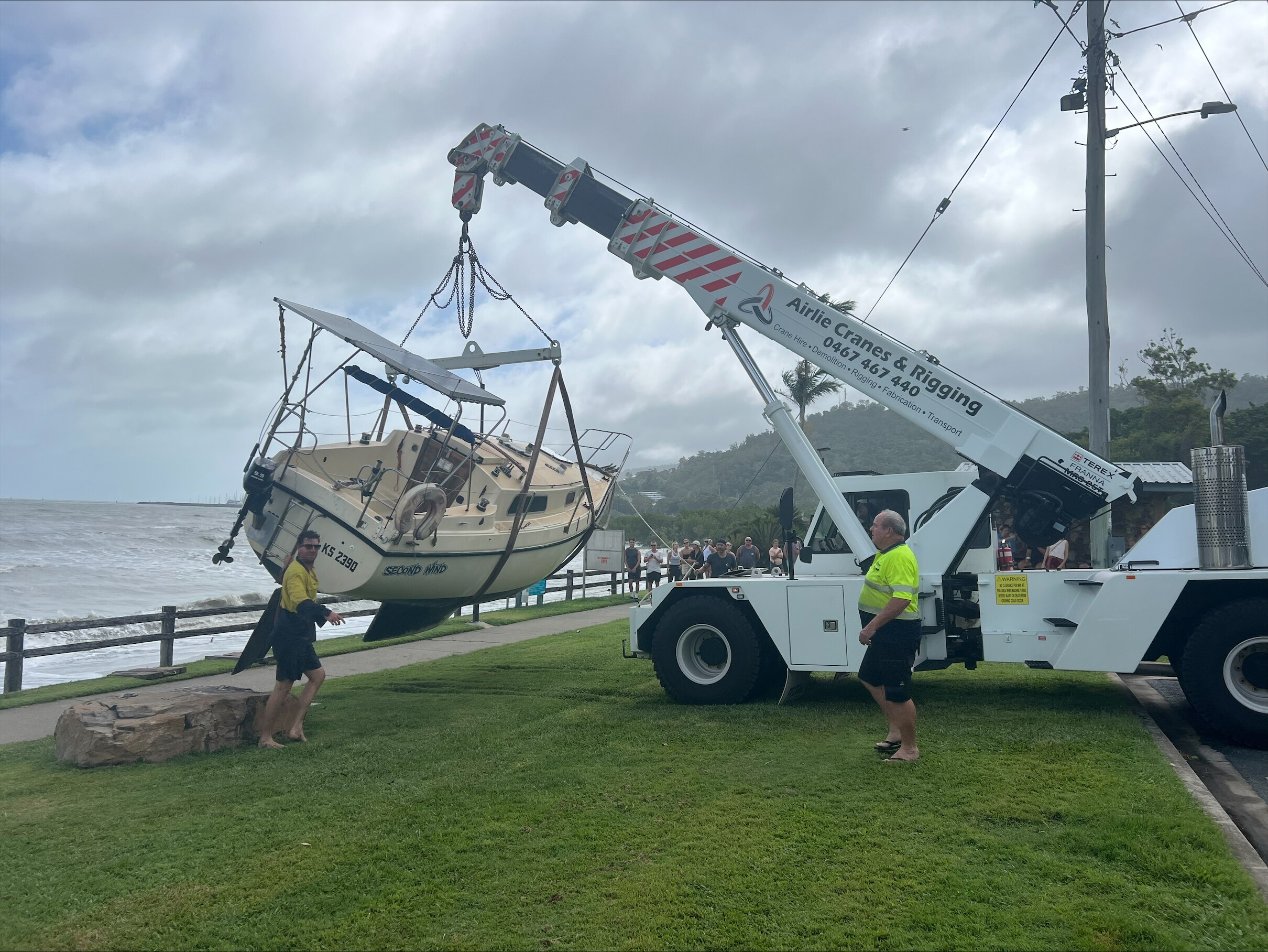 In Cannonvale a boat had to be retrieved via crane.