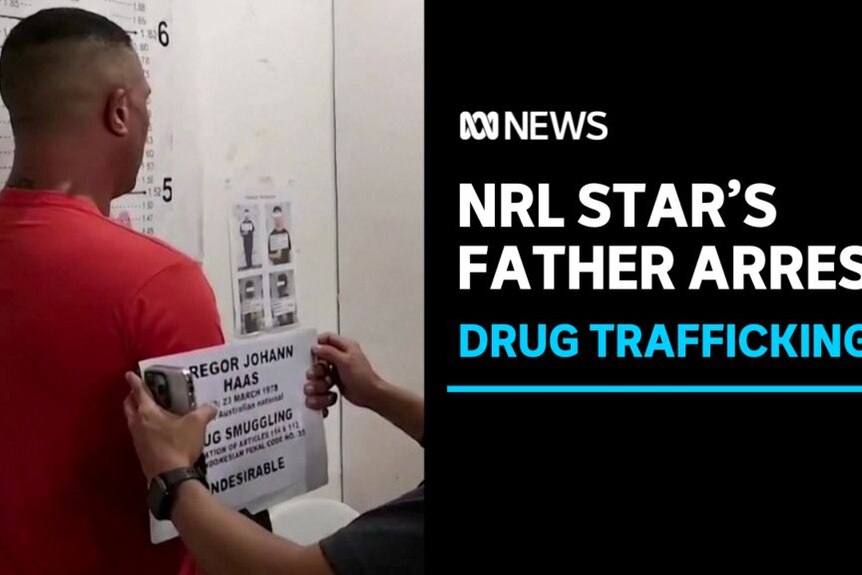 NRL Star's Father Arrest, Drug Trafficking: A man stands in profile getting a mugshot taken.