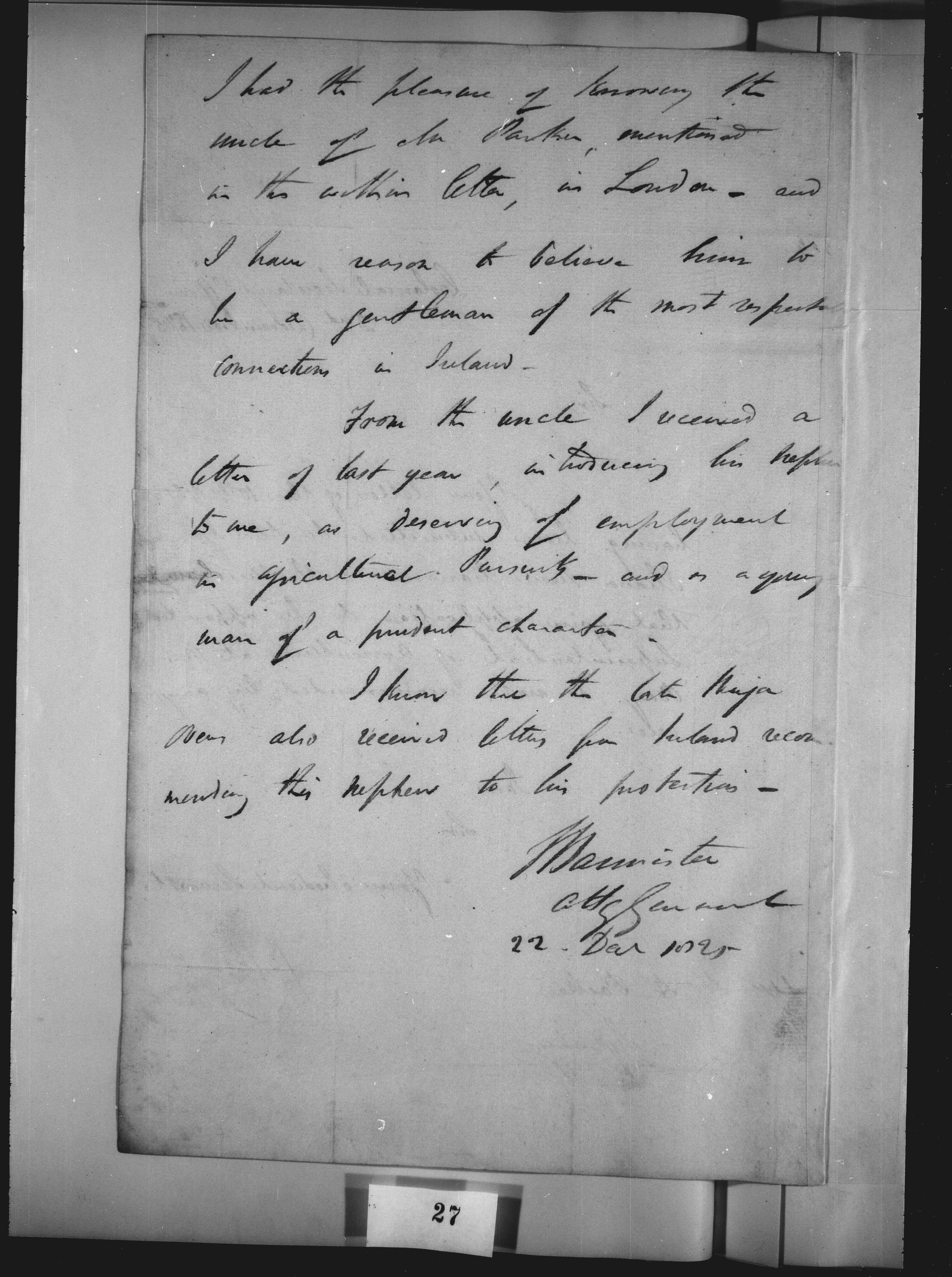 Foto de uma carta de 1825.