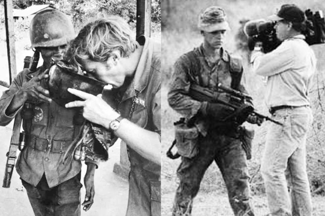 Composite image of Neil Davis and David Brill, Tasmanian combat cameramen, in the field.