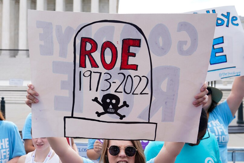 Anti-abortion sign held by protesters outside Supreme Court building