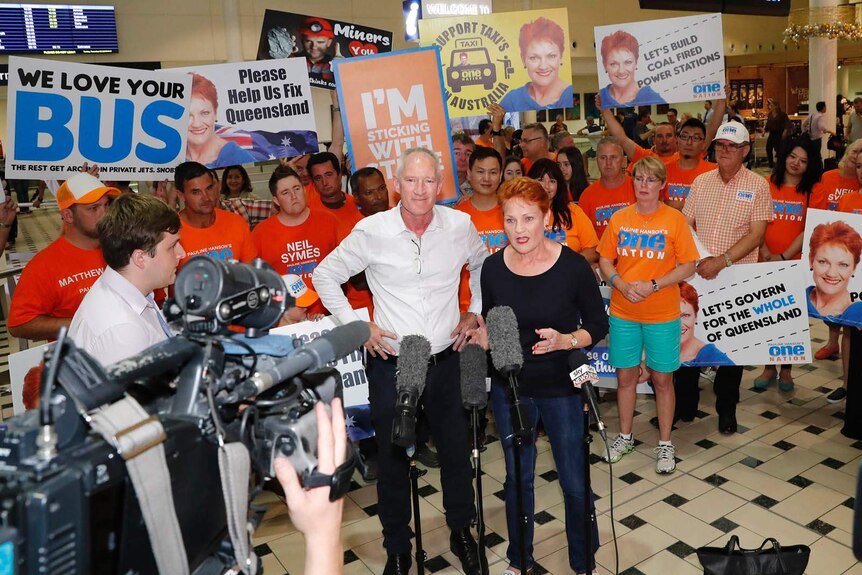 One Nation Queensland leader Steve Dickson with Pauline Hanson and supporters