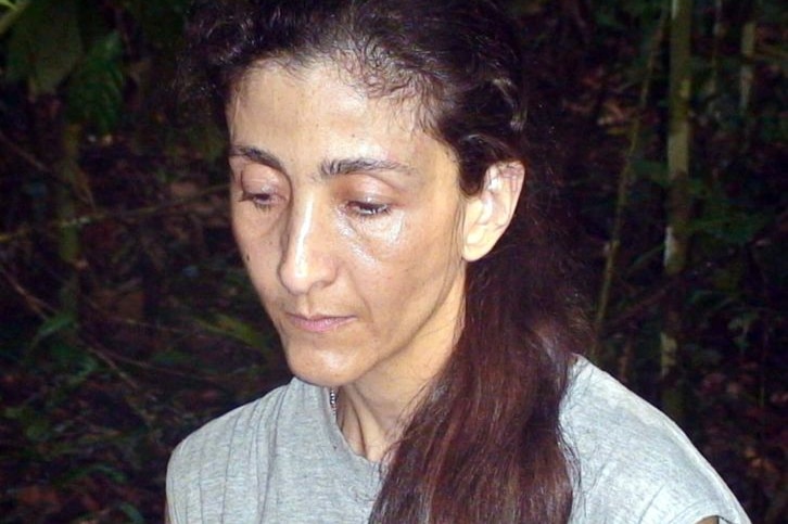 Kidnapped Ingrid Betancourt at an undisclosed location in aphoto released 30 November, 2007