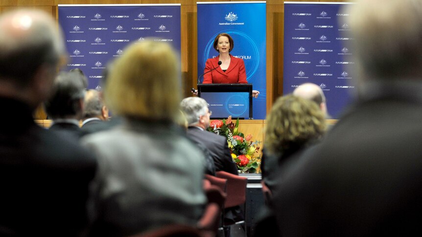 Prime Minister Julia Gillard opens the future jobs forum in Canberra on Thursday, October 6, 2011.