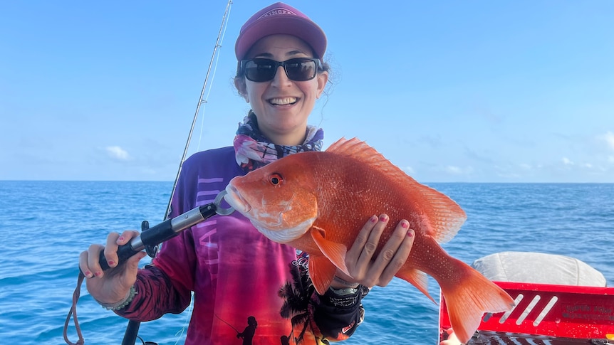 Naomi with a nice red emperor caught during the Groote ladies comp