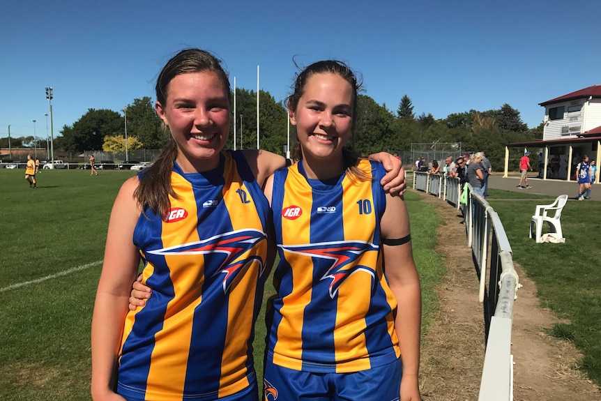 Evandale footballers Lucie Cogger and Hannah Colman