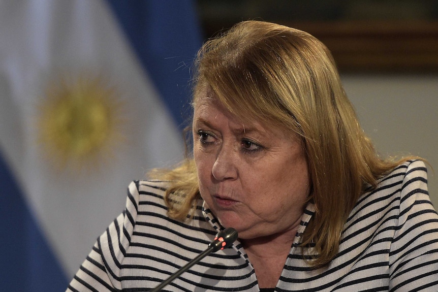 Argentine Foreign Minister Susana Malcorra speaks during a press conference at San Martin Palace in Buenos Aires