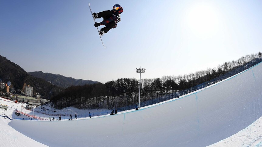 Australia's Scotty James in training at the freestyle snowboard world cup half-pipe in Pyeongchang.