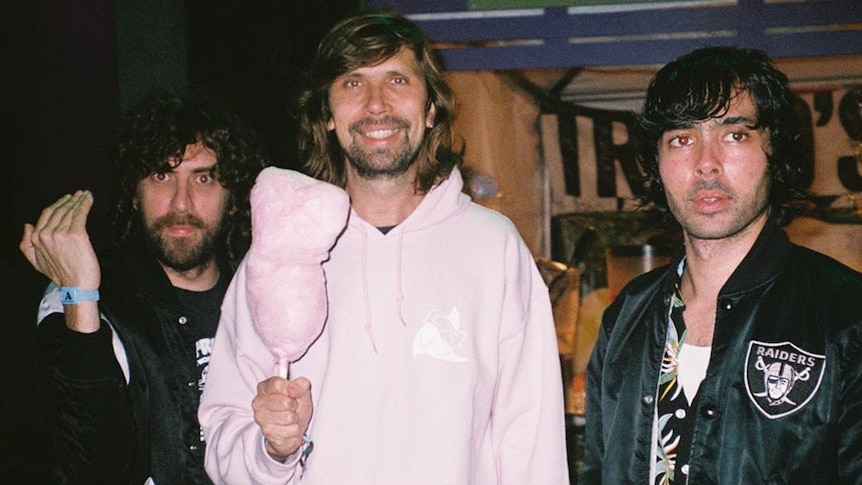 Ed Banger Records founder Pedro Winter aka Busy P with Justice's Gaspard Augé and Xavier de Rosnay