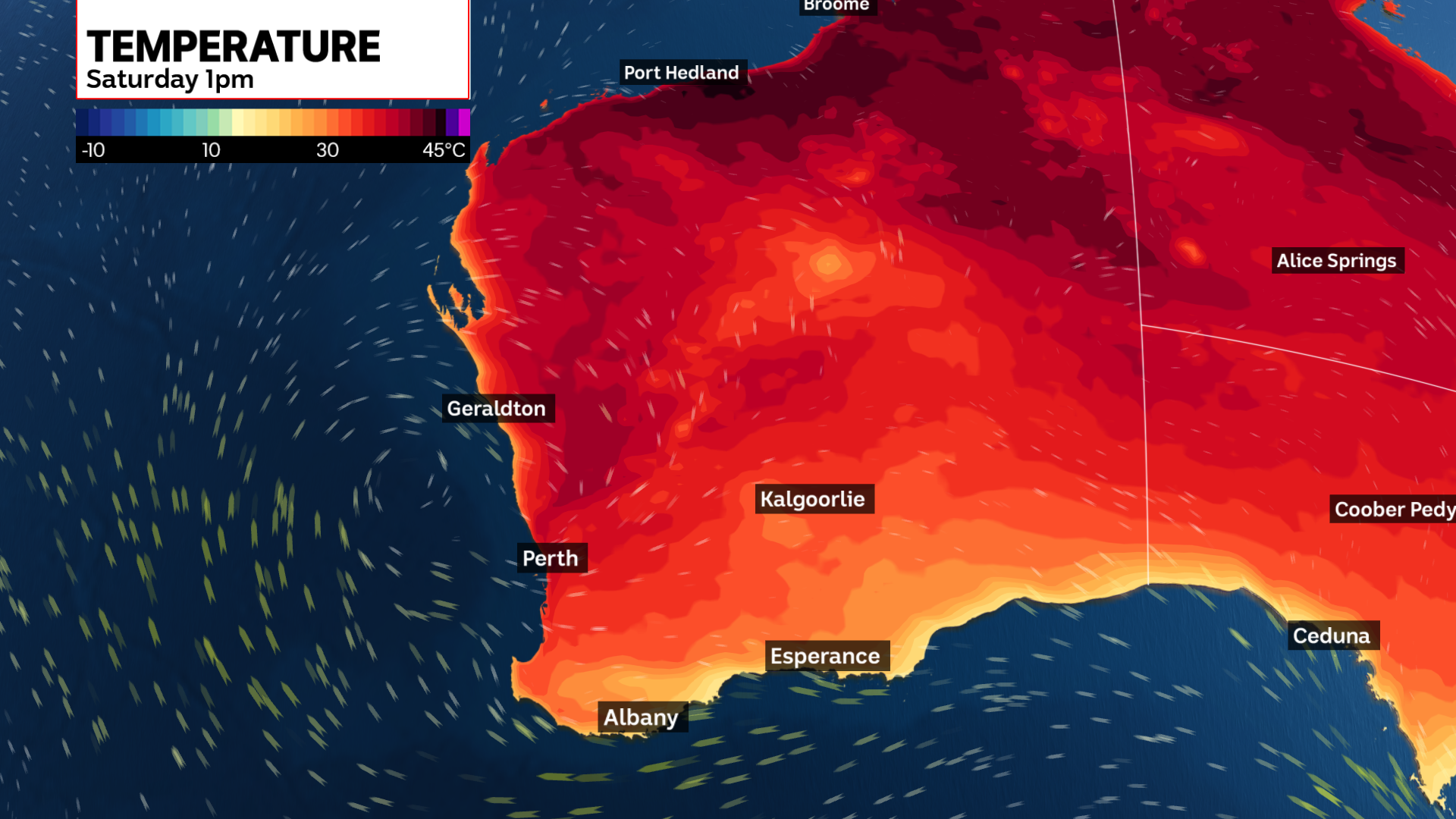 Heat map for WA for Saturday