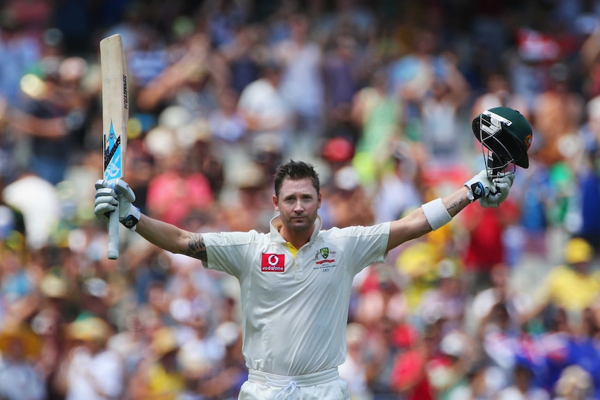 Another ton ... Michael Clarke salutes after scoring yet another century for Australia.