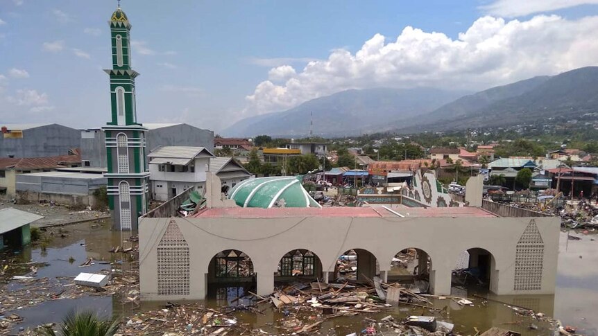 The ruin of a mosque badly damaged by earthquake and tsunami