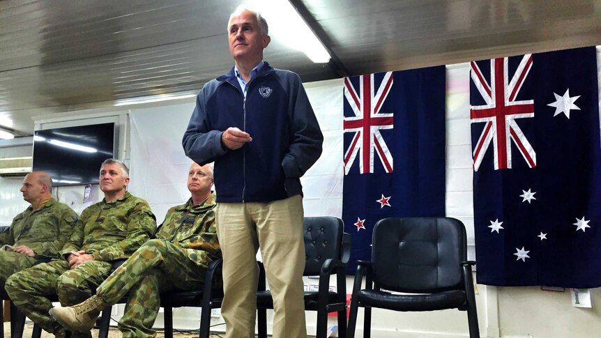 Prime Minister Malcolm Turnbull visits Australian Defence Force personnel serving in Iraq on January 16.
