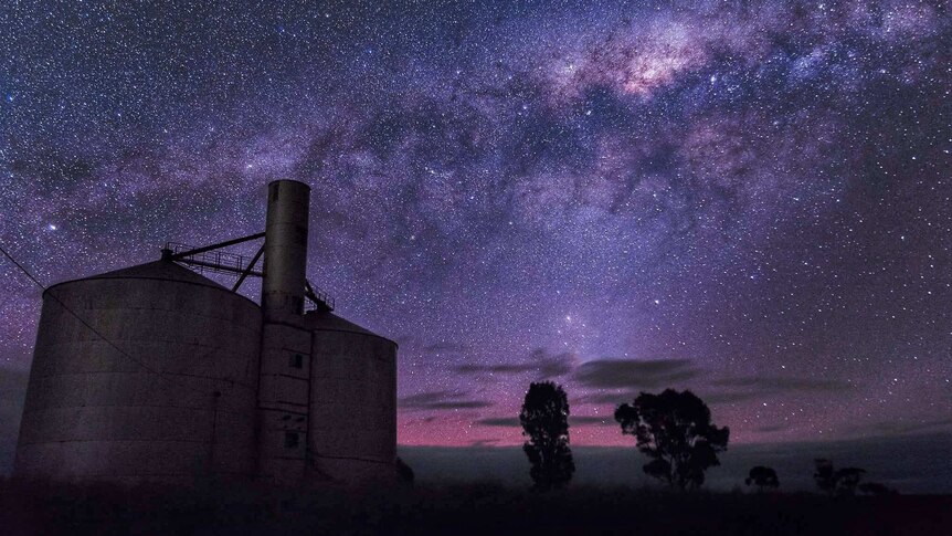 Pinky, purple starry night over sheds