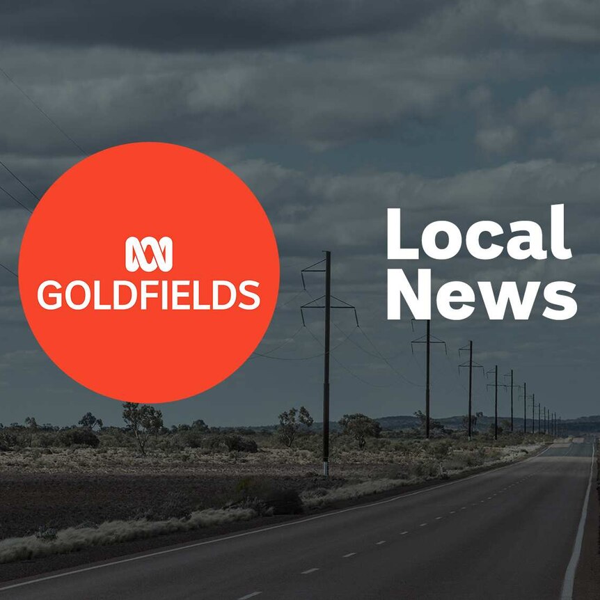 A road running straight to the horizon in a flat landscape, ABC Goldfields Local News logo superimposed over the top.
