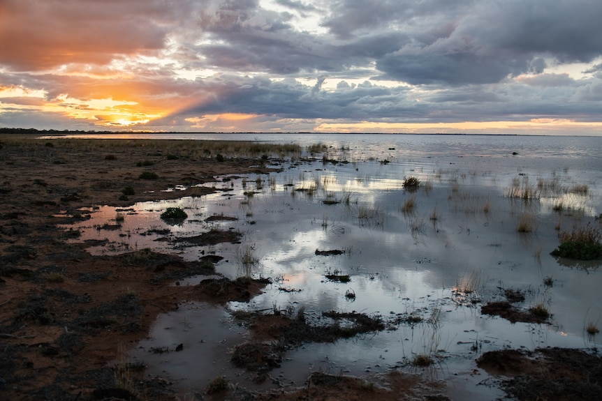 Sunset over a lake.