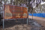 The fire-damaged sign at Scaddan Primary School.