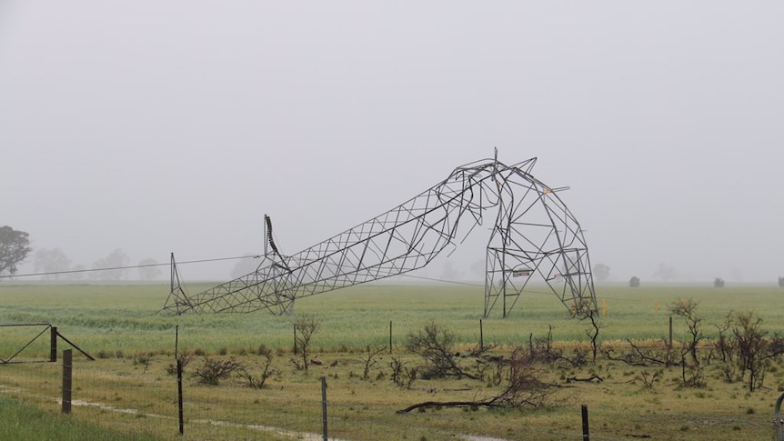 Collapsed electricity pylon