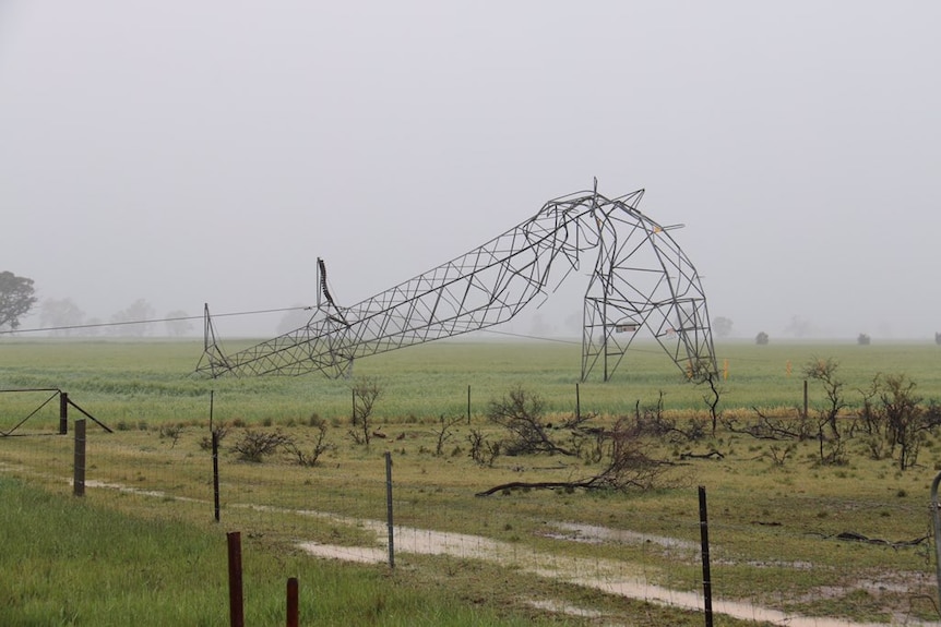 Collapsed electricity pylon