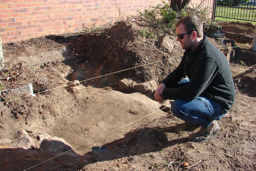 Archaeologist Brad Williams on the old gaol site under Launceston College