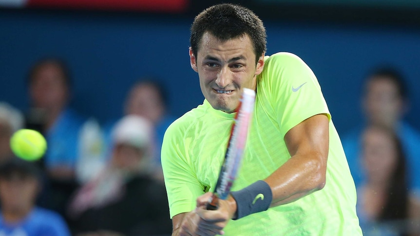 Bernard Tomic in action at the Brisbane International