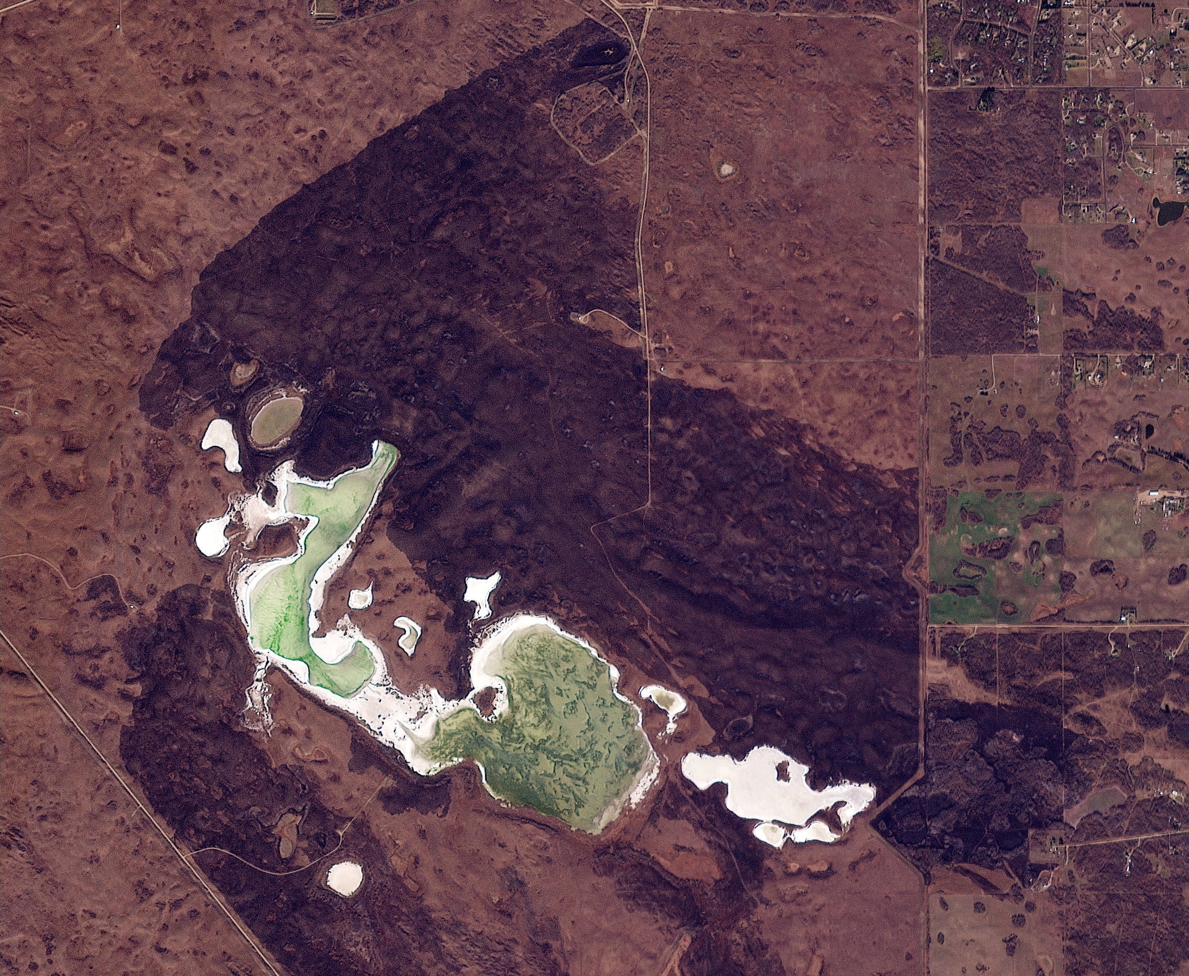 A satellite image shows an affected area following a fire at the Canadian Forces Base Wainwright, in Alberta, Canada.