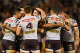 The Broncos celebrate their win over the Tigers in golden point at Campbelltown.