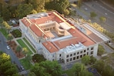 An aerial shot of WA Parliament House at sunset. 