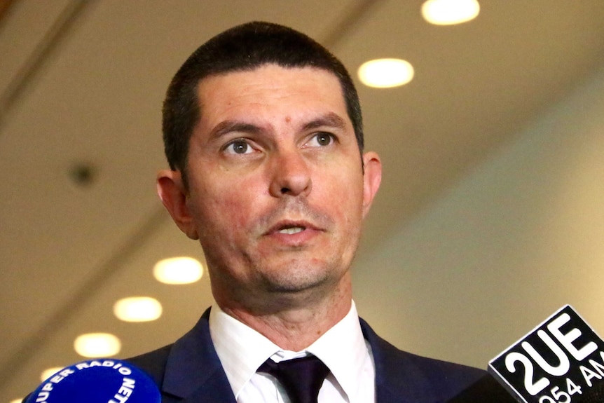 headshot of Scott Ludlam speaking to reporters, not in view.