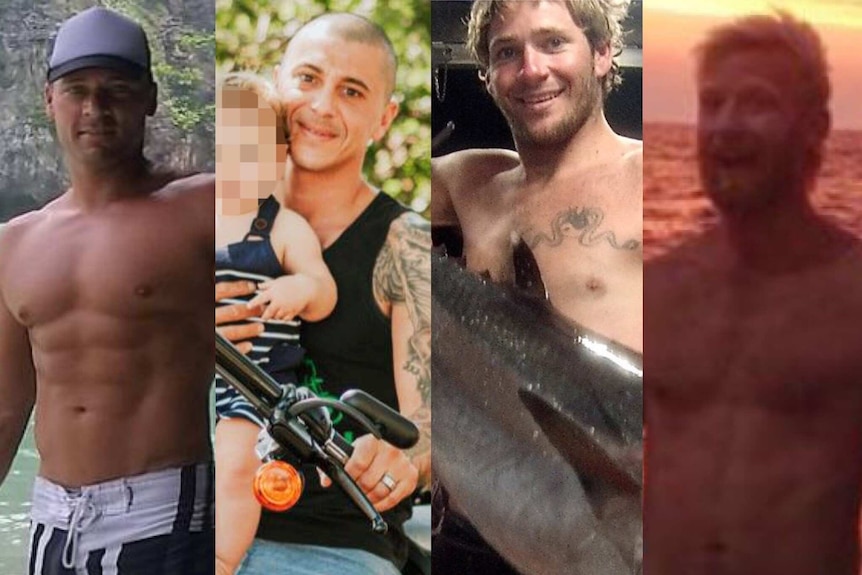 Eli Tonks, Chris Sammut, Zachary Feeney, and Adam Bidner who remain missing after their trawler sank off the Queensland coast.