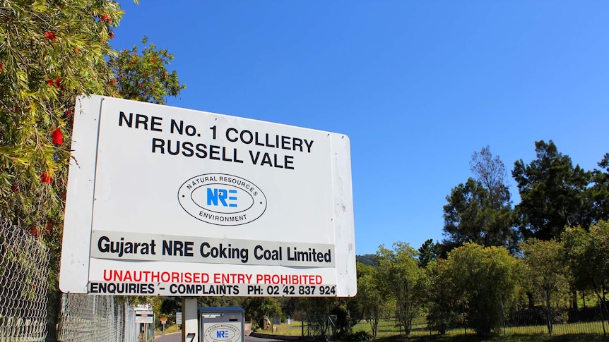 Gujarat NRE coal miner sign, Illawarra Wollongong