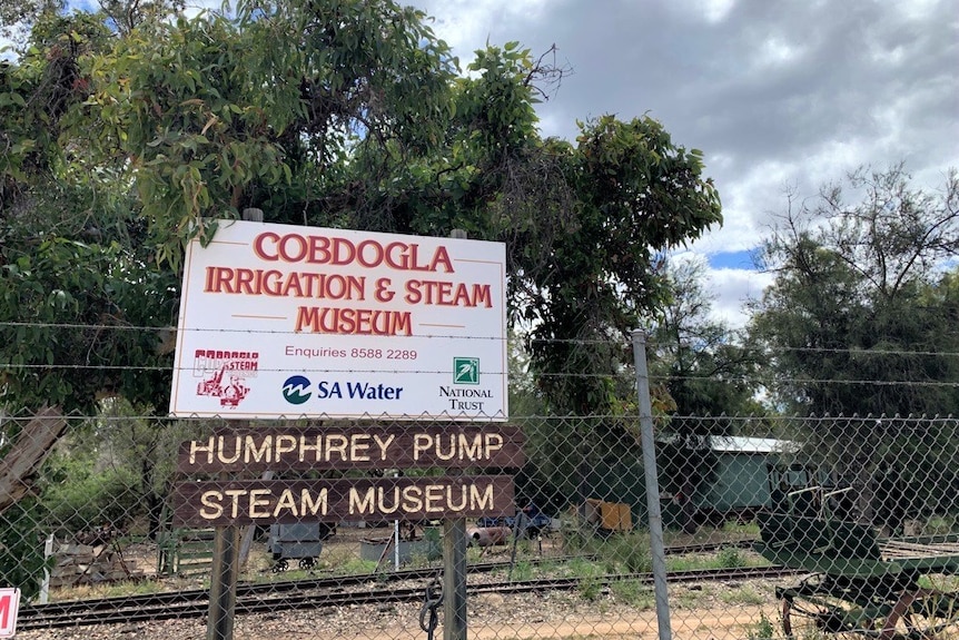 A sign outside that says Cobdogla Irrigation and Steam Museum.
