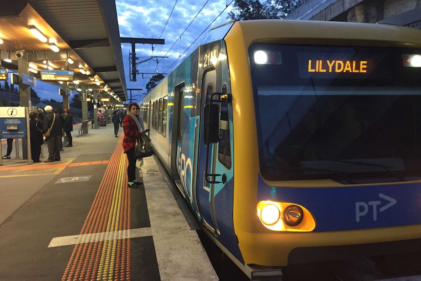 Passengers and trains at Nunawading station after the shutdown.