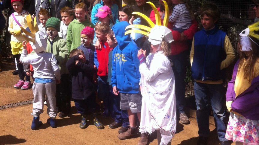 Adults and kids dressed up for Fred's birthday celebrations