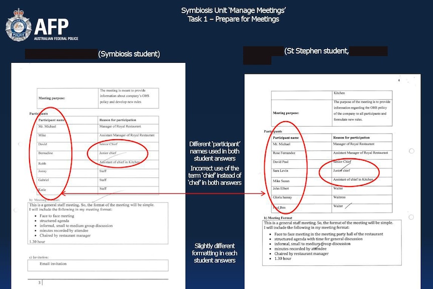 Two documents have sections circled in red.