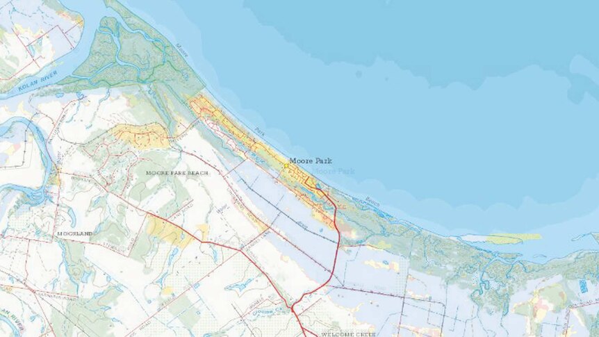 A Map of Moore Park, north of Bundaberg, and its surrounding areas.