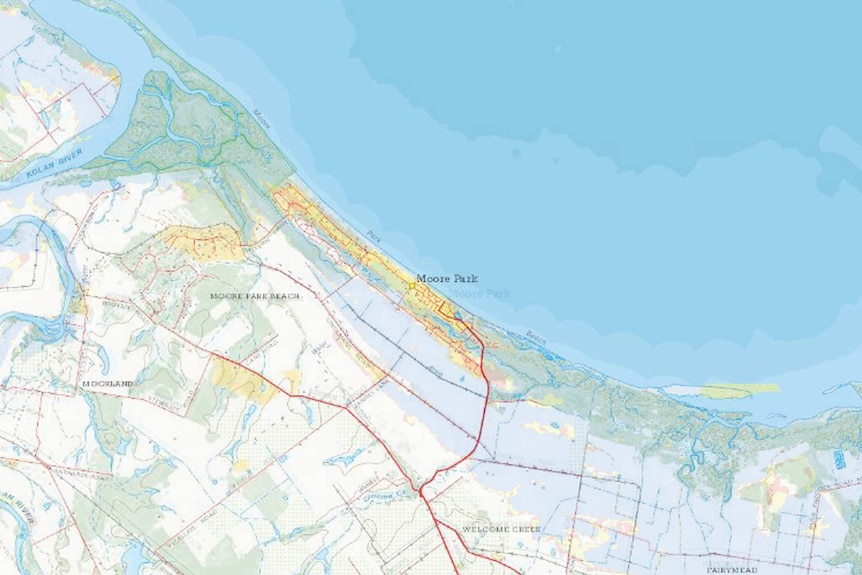 A Map of Moore Park, north of Bundaberg, and its surrounding areas.