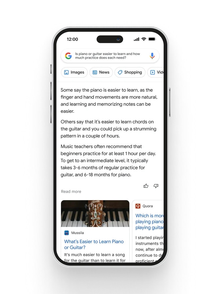 A top-down shot of an iPhone running Google's Bard version of Search