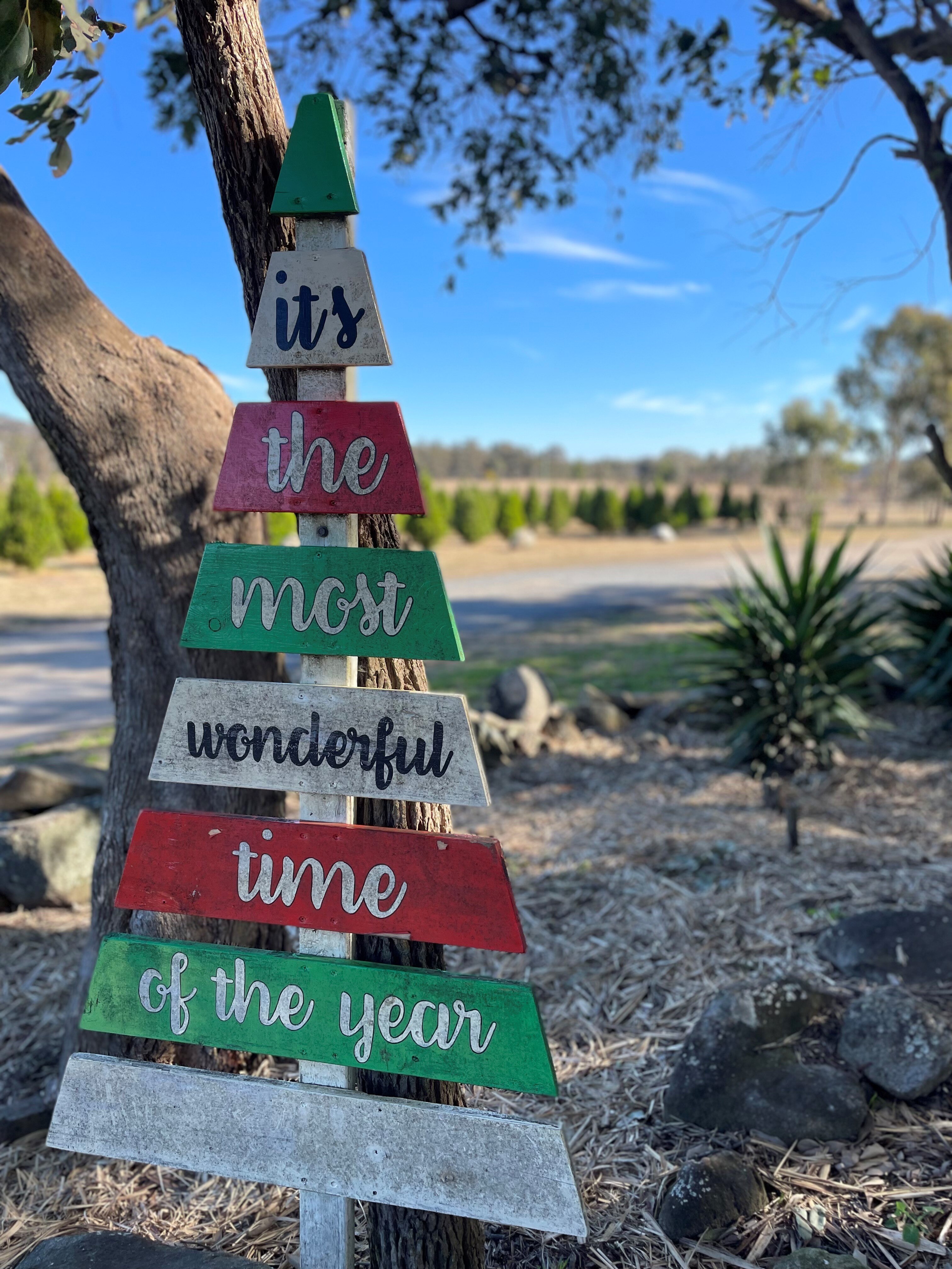 Wooden sign at the Frasers farm
