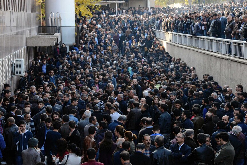 Crowds gather in the streets of Diyarbakir.