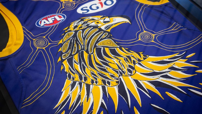 The West Coast Eagles guernsey designed by Peter Farmer in 2014.