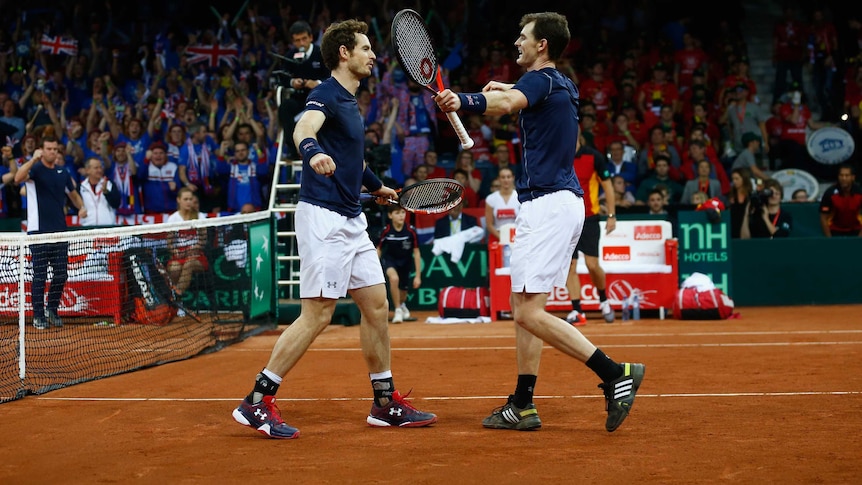 Britain's Jamie and Andy Murray beat Belgium's Steve Darcis and David Goffin in Davis Cup final.