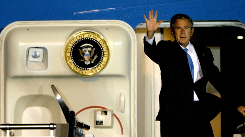US President George W Bush went straight from his plane into his bomb-proof presidential limousine.