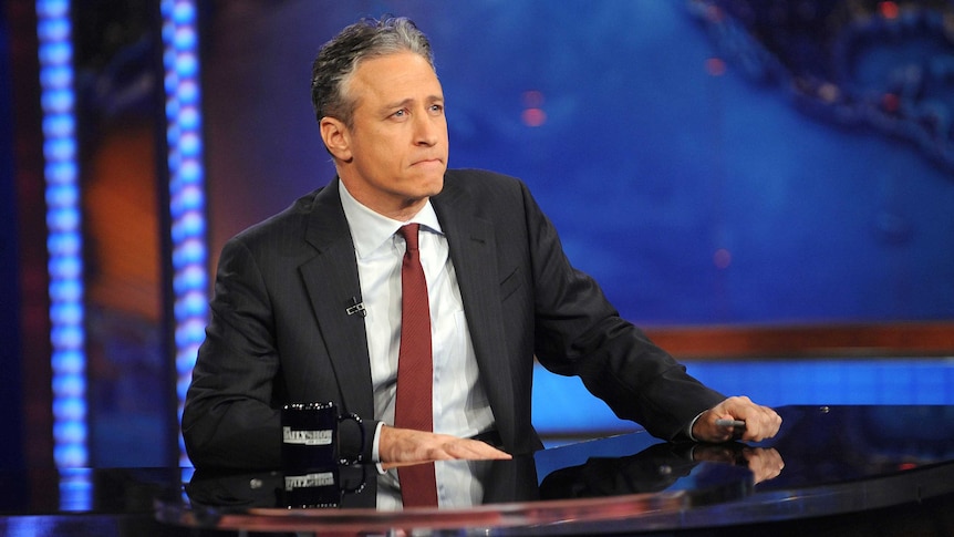Jon Stewart on the set of The Daily Show
