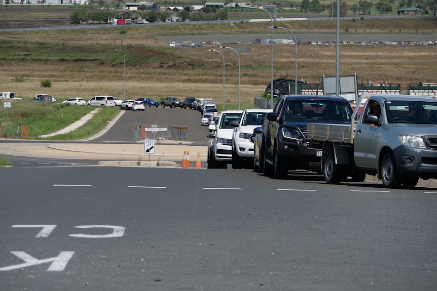 A long line of cars