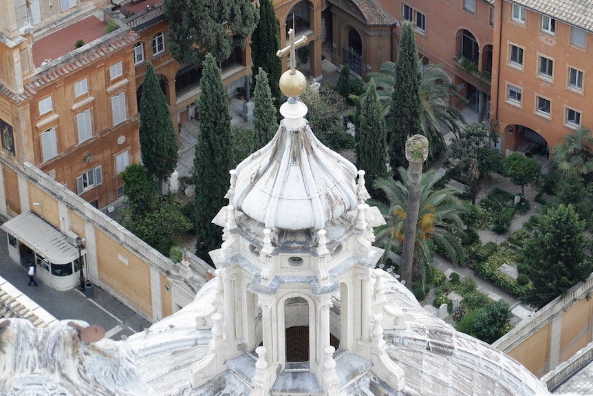 An aerial view of the Teutonic Cemetery inside the Vatican.